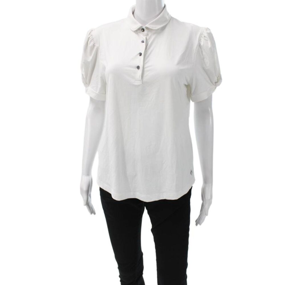 Greyson Women White Collared Short Sleeve Polo Nylon Spandex Size S